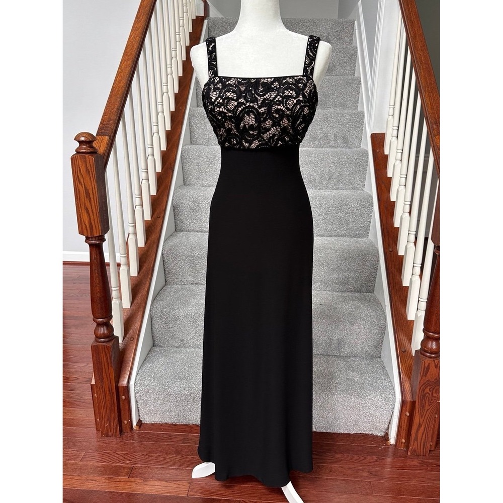 R&M Richard's Black Sheer Sequin Vintage Formal Gown Dress Size 10 - Picture 2 of 9